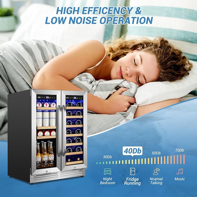 Velivi Wine and Beverage Refrigerator Under Counter, 24 Inch Beverage Fridge Dual Zone with Glass Door, Built In Beverage Cooler with Increase Capacity Space, Advanced Cooling System