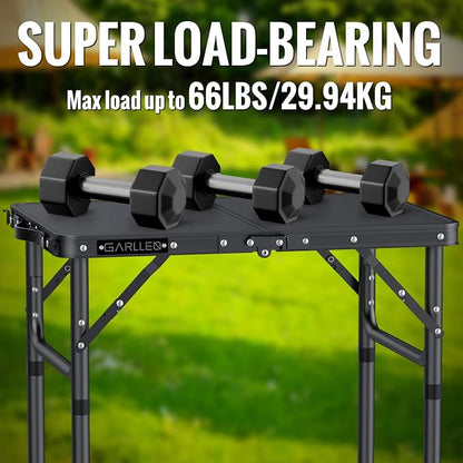 GARLLEN 2ft Folding Camping Table Max Capacity 66lbs, 3 Adjustable Height Folding Grill Table with MDF Tabletop, Lightweight Folding Tables for BBQ, Travel, Picnic, 22.8" L x 15.7" W