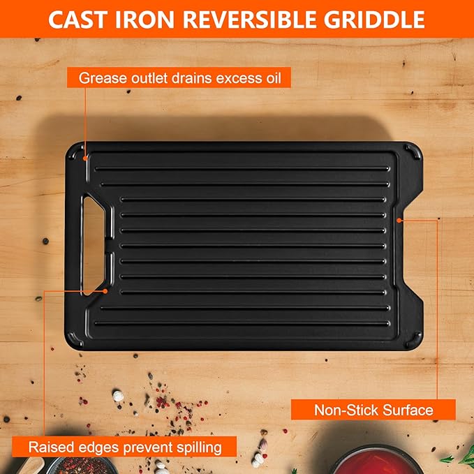 BAC609 Reversible Cast Iron Griddle Plate for Traeger Pro 575 780, Ironwood XL, Timberline, Eastwood & Century, Ridgeland 572, Pro Series 22 34, 18.2" x 11" Grill Accessories Replacement Parts