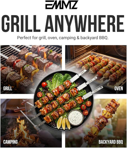Grilling Skewer–16.5" metal skewers with removable Slider in bag(set of 8) flat skewers stainless steel skewers for BBQ-kabob Skewers for kabab Barbecue meat chicken grill shish kebab and camping