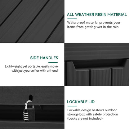 YITAHOME 45 Gallon Deck Box, Outdoor Storage Box for Patio Cushions, Outdoor Tools, Gardening Tools, Sports Equipment, and Throw Pillows, Lockable and Waterproof, Black
