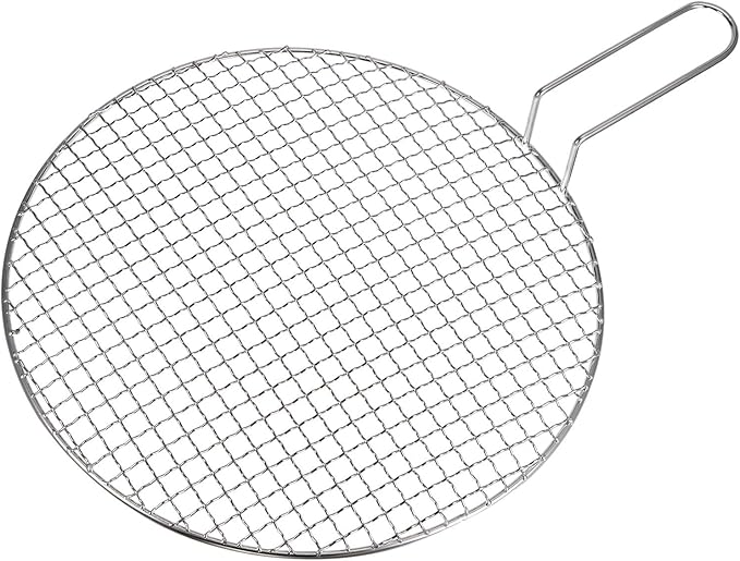 HARFINGTON Stainless Steel Grill 13.8-inch Round Barbecue Net BBQ Grill Pan Non-Stick Baking Wire Mesh Rack with Handle for Charcoal BBQ Steak