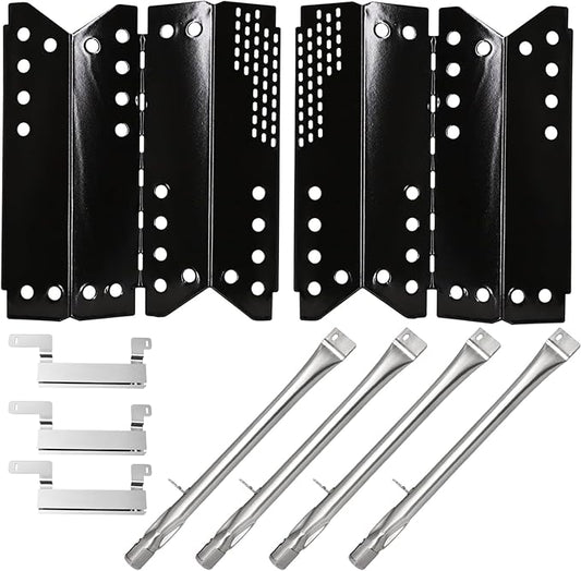 Hiorucet Grill Replacement Parts for Stok SGP4330SB, SGP4331, SGP4130N, Stok Quattro 4 Burner Grills, Porcelain Steel Heat Plate Shield Tent, Stainless Steel Crossover Carry Over Tube & Grill Burners