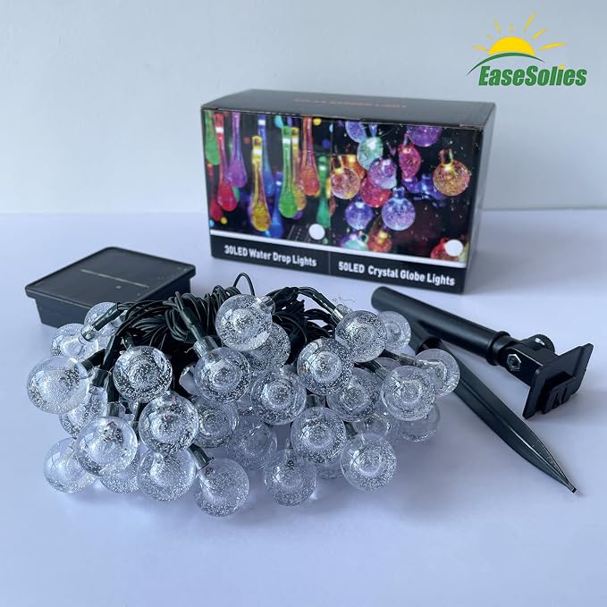 Outdoor Solar Lights, 50LED 23Ft Waterproof Auto Crystal Globe Lights | Waterproof solar garden multicolor lights with 8 modes, auto on/off decor for garden, patio, yard, wedding & party