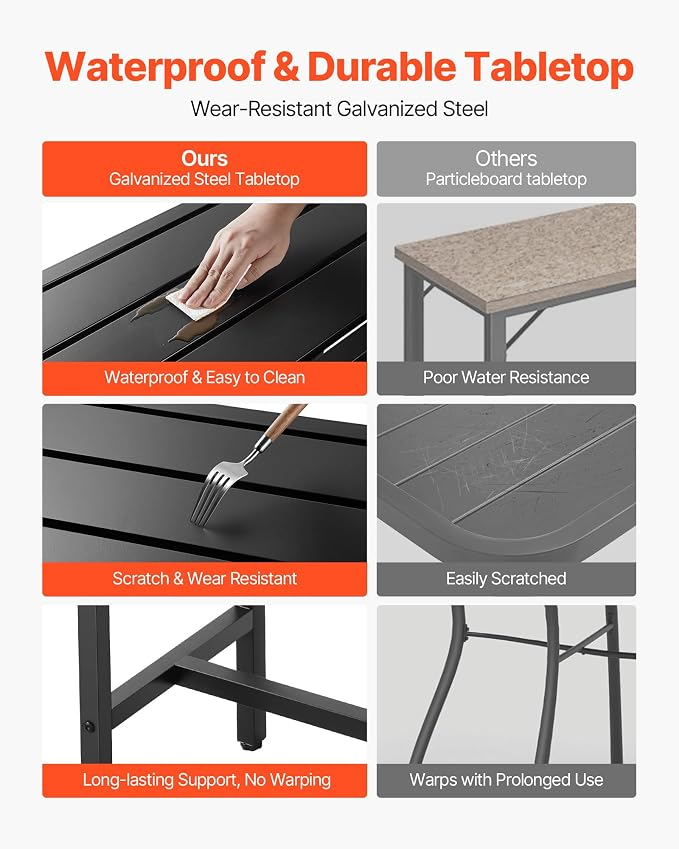 VEVOR Outdoor Bar Table, 39.4 x 15 in Patio Bar Table, Waterproof Top & Sturdy Metal Frame, Rectangle Counter Height Dining Tables, Outdoor Furniture for Balcony, Yard, Hot Tub, Poolside, Indoor | Waterproof Top, Sturdy Metal Frame, Counter Height Dini...