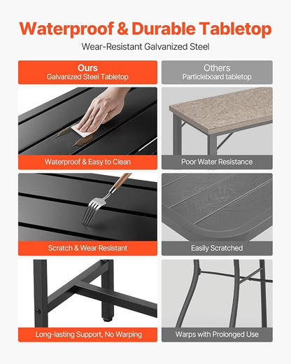 VEVOR Outdoor Bar Table, 39.4 x 15 in Patio Bar Table, Waterproof Top & Sturdy Metal Frame, Rectangle Counter Height Dining Tables, Outdoor Furniture for Balcony, Yard, Hot Tub, Poolside, Indoor | Waterproof Top, Sturdy Metal Frame, Counter Height Dini...