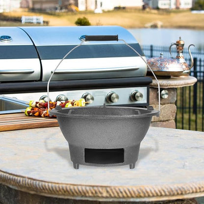 BESPORTBLE Cast Iron Charcoal Grill Stove Large Portable Barbecue Charcoal Burner with Handle and Inner Grate for Outdoor Camping Backyard Bbq Cooking