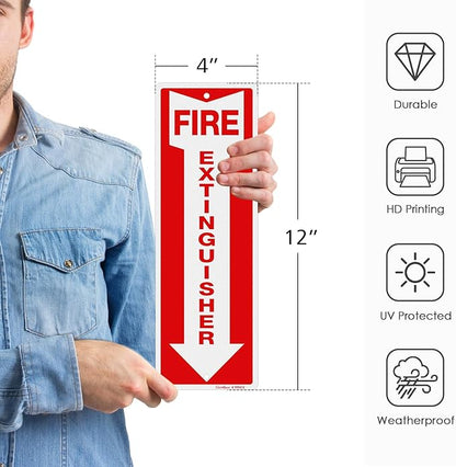 GicnKeuz Fire Extinguisher Sign, 12"x4" .040 Rust Free Heavy Aluminum, Reflective, Weatherproof and Fade Resistant, 2 pre-drilled holes, Easy to Install, Indoors and Outdoors Use (4-Pack)