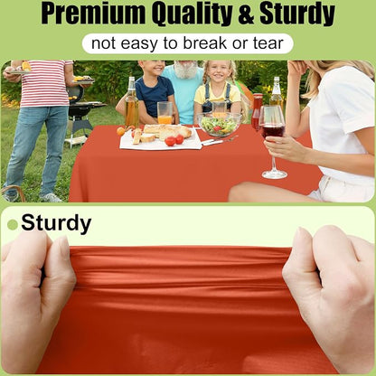 Smiry Disposable Table Cloth - 10 Pack, 54 x 108 Inch Waterproof Rectangle Tablecloths for Parties, Decorative Plastic Table Cover, Leakproof & Sturdy, Burnt Orange