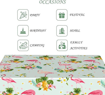 52x70 Inch Summer Theme Rectangular Tablecloth Hawaii Tropical Coastal Flamingo Floral Pineapple Table Cloth Washable Durable Table Cover for Kitchen Dining Patio Holiday Beach Party Decor