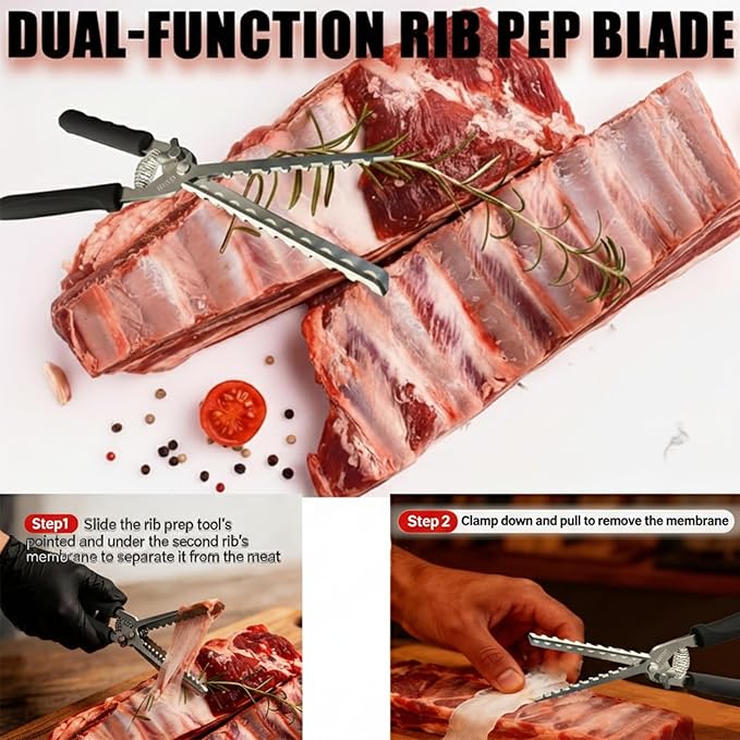 Rib Membrane Removal Tool, High Duty Premium Stainless Steel, for BBQ Grilling and Cooking ，Membrane Remover for Ribs，Easy Insert Pointed Tip, Ergonomic Non-Slip Silicone Handle
