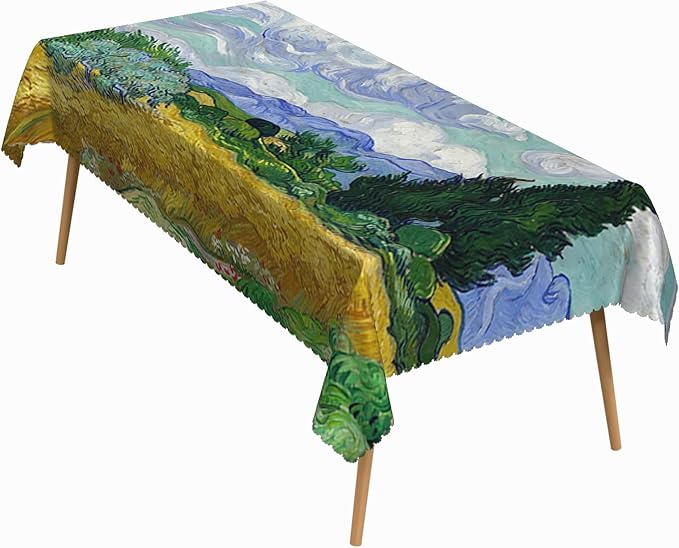 60x84 Inch Van GOG Rectangle Tablecloth Wheat Field with Cypresses Table Cloth Oil Painting Washable Table Cover for Dining Garden Atelier BBQ Home Decor