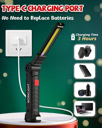 Coquimbo Rechargeable LED Work Light, Tools Gifts for Men, 4 Pack Green | BBQ Grill Light, Magnetic Flashlight for Garage Repair, Camping, Power Outages, Emergency Use, 360 Rotating, Hanging Hook