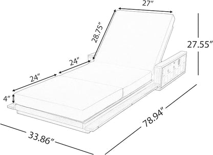 Merax Patio Chaise Lounge Set of 2, Acacia Wood Outdoor Reclining Chairs with 4-Position Adjustable Backrest, 2-Piece Sunbathing Recliner & 4" Thick Triple-fold Cushion for Poolside, Garden, Dark Gray