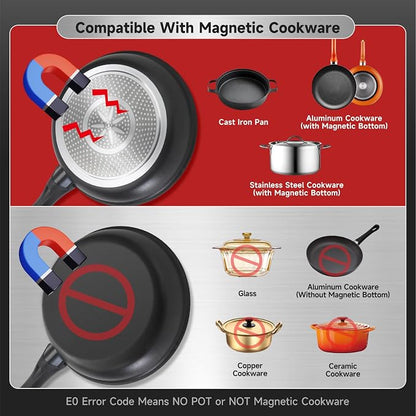Portable Induction Cooktop, 1800W, 20 Settings, Hot Pot, RV Camping | Induction cooktop with 20 temp/power settings, child lock, turbo cooling, 6.9-inch coil, hot pot mode, RV, camping, dorm use