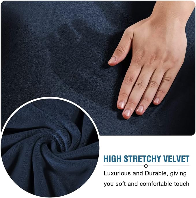 H.VERSAILTEX Velvet 4 Piece High Stretch Sofa Slipcover Sofa Cover Furniture Protector Form Fit Luxury Thick Velvet Extra Large Sofa Cover for 3 Cushion Couch Width Up to 105 Inch (XL Sofa, Navy)