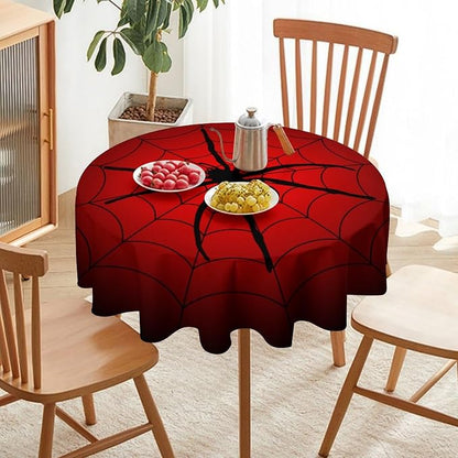 Spider Web Tablecloth, Big Spider Black Spiderweb Gothic Water Resistant Wipeable Table Cover for Picnic Party Holiday Kitchen Dinner Table 36"