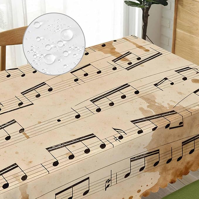 Tablecloth Music Notes 52 X 70 Inch, Retro Musical Piano Music Sheet Oblong Table Cloths Anti-Shrink Decorative Table Cover for Kitchen Dinning Tabletop Outdoor Picnic BBQ
