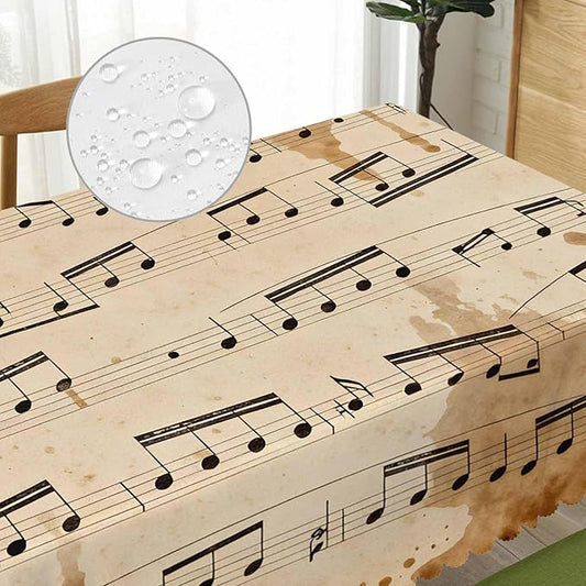 Tablecloth Music Notes 52 X 70 Inch, Retro Musical Piano Music Sheet Oblong Table Cloths Anti-Shrink Decorative Table Cover for Kitchen Dinning Tabletop Outdoor Picnic BBQ