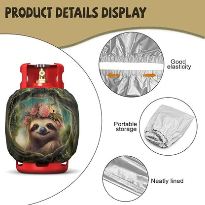 Camper Propane Tank Cover Sloth Outdoor 600D Heavy Duty Waterproof Covers Fits Standard 20 lb Cylinder, 13.7'' x 16.5'' for Rv Trailer