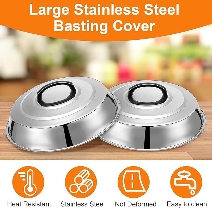 Pinkunn 8 Pack 12 Inch Round Stainless Steel Basting Cover Wok Lids, Cheese Melting Dome Wok Lids, Basting Cover, Flat Top Griddle Grill Accessories for BBQ Kitchen Cooking Steaming, Outdoor & Indoor