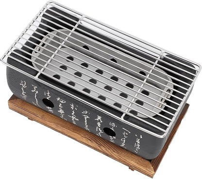 Japanese BBQ Grill Stove Charcoal Barbecue Stove Rectangle Calligraphy Quick Heating Aluminium Alloy Wire Grill Base for Camping (M)