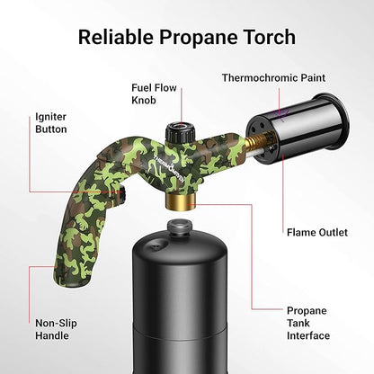 ThermoMaven Propane Torch Lighter, Cooking Torch Gun, Charcoal Lighter, Flame Thrower Adjustable Kitchen Food Torch Head, Blow Torch for Grill, Sous Vide, BBQ, Gas Welding Kit (Gas Tank Not Included)