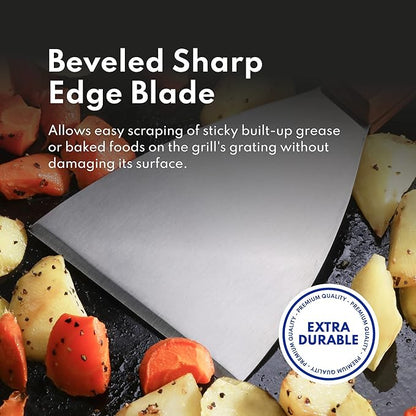 New Star Foodservice Stainless Steel Slant Edge Grill Scraper with Wood Handle, 4 x 8.5 Inch Restaurant Grade Griddle Scraper, Flat Top Scraper, Grill Cleaning Tool