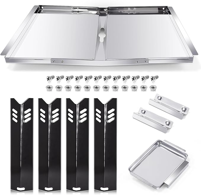 Grill Replacement Parts for Dyna Glo DGF493BNP, DGF510SBP, Backyard Grill BY13-101-001-12, BY14-101-001-02 and BHG Grill Parts, Adjustable 24''-30'' Grease Tray, Heat Plates for Dyna Glo 4 Burner.