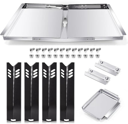Grill Replacement Parts for Dyna Glo DGF493BNP, DGF510SBP, Backyard Grill BY13-101-001-12, BY14-101-001-02 and BHG Grill Parts, Adjustable 24''-30'' Grease Tray, Heat Plates for Dyna Glo 4 Burner.