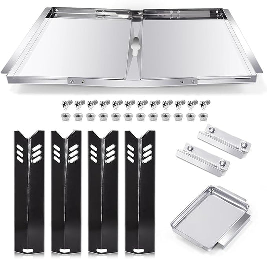 Grill Replacement Parts for Dyna Glo DGF493BNP, DGF510SBP, Backyard Grill BY13-101-001-12, BY14-101-001-02 and BHG Grill Parts, Adjustable 24''-30'' Grease Tray, Heat Plates for Dyna Glo 4 Burner.