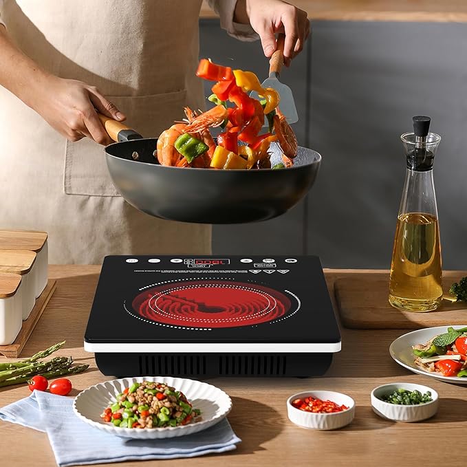 Single Burner Electric Cooktop, 1800W Electric Stove Top Portable, Infrared Hot Plate 110v Plug in Countertop, Child Safety Lock, Timer, 9 Power Level, Compatible for All Cookware, Induction Cookotp
