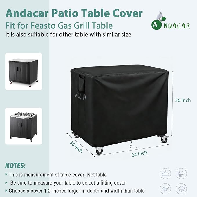 Outdoor Patio Table Cover for Feasto Gas Grill Table, Heavy Duty Bar Cart Grill Cart Cover Waterproof Gas Grill Stove Pizza Oven Table Covers - 36"Lx24"Wx36"H, Black