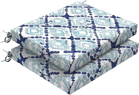 DYTXIII Set of 2 Outdoor Chair Cushions, Water Resistant 18.5"x16"x2" Square Seat Cushion for Patio Dining Chairs, High-Density Replacement Pads for Indoor Outdoor Furniture - Boho Geometry Blue
