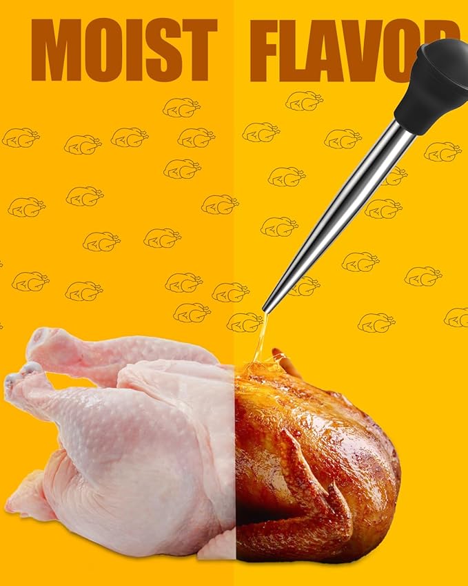 Turkey Baster Long, ARRITZ Stainless Steel Baster For Cooking with Cleaning Brush, 2 Baster Tips, Black