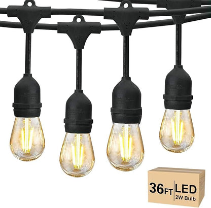 Svater 36 FT Outdoor String Lights 2W LED Antique Edison Waterproof ETL | Outside Patio Light with Shatterproof E26 S14 Bulbs, Commercial Connectable Hanging Strand for Bistro Cafe Market Warm White