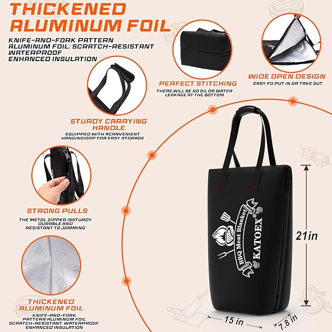 BBQ Blanket for Resting Meat, Smoker Meat Insulated Resting Bag made of Washable Oxford Cloth, Large Brisket Resting Blanket– Gifts for Men, Dad, BBQ Lovers, Christmas Gifts (21in New Black)