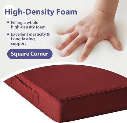 IPYNBAP Outdoor Chair Cushions Set of 4 -Waterproof Outdoor Seat Cushions for Patio Furniture, Patio Chair Cushion with Handle and Ties, Out Door Chair Pads,18.5x16x3-Square, Burgundy