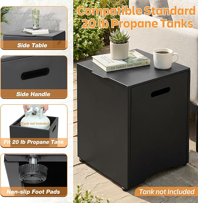 32" Outdoor Propane Fire Pit Table, 50,000 BTU Gas Fire Table with Tank Cover, Marble-Look Ceramic Top, Steel Lid, & Rain Cover, Round Patio Firepit for Backyard, Garden, Party