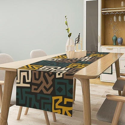 Geometric Ethnic Table Runner Vintage Abstract African Traditional Vivid Color Seasonal Summer Holiday Dinner Runner for Farmhouse Kitchen Dinner Table Party Decoration 13x90in