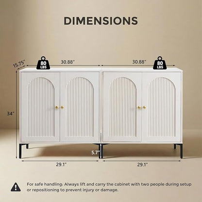 IFBUY Modern Sideboard Buffet Cabinet, 61.75" W Fluted Arched Buffet Cabinet with Storage and Adjustable Shelves, Wooden Modular Coffee Bar Cabinets for Kitchen, entryway, White.