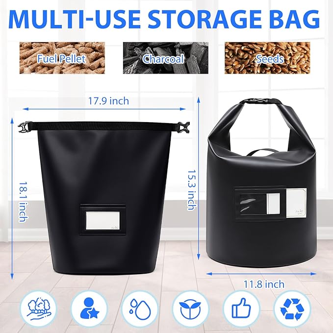 2 Pcs 20 Lbs Wood Pellet Smoker Storage Bag Pellet Storage Fuel Container Dispenser Wood Chips Container Bucket Black