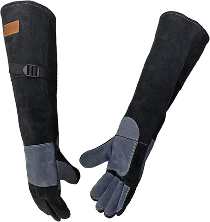 WZQH 23.6 In Leather Welding Gloves for Animal Handling,Grabbing Reptile, Grooming,Trips to Vet,BBQ,Fireplace.Puncture & Scratch Resistant, Bite Proof for Cat Dog Bird Falcon Livestock Snake XL Black