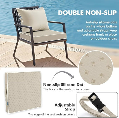 MIULEE Beige Outdoor Seat Cushion 24x24 Inch Waterproof Cushion | Deep Seat and Back Cushion for Patio Furniture Chair Sofa Couch, Fade Resistant, Handle and Adjustable Straps