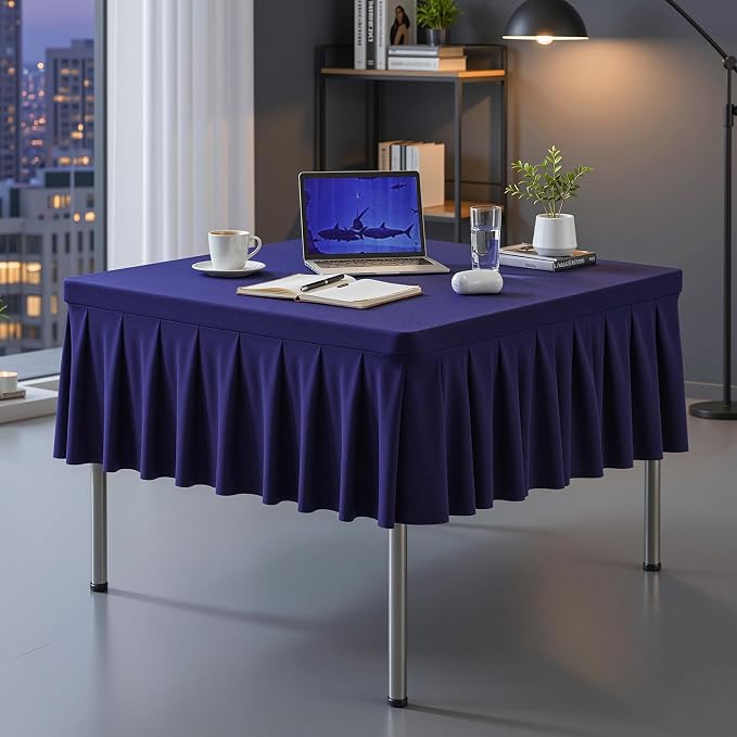 PARTISKY Navy Blue Spandex Square Tablecloths 34x34 Inch, Wrinkle Free Fitted Card Table Cloth Stretch Square Table Cover for Kitchen Dinner, Holiday Party, Wedding Banquet, Display Trade Show