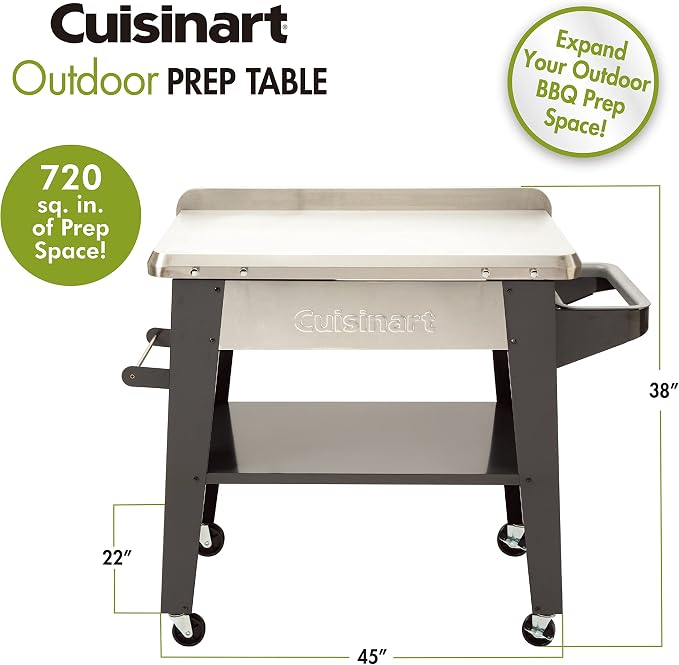 Cuisinart Outdoor Stainless Steel Grill Accessories Bundle | CPT-194 Prep Table + CGC-103 Pizza Oven Cover