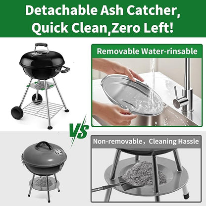 BEAU JARDIN 18 Inch BBQ Charcoal Grill for Outdoor Cooking Portable Smoker Camping Barbecue Coal Kettle Heat Preservation Dual Venting System Heavy Duty with Thickened Wheels for Small Patio Backyard