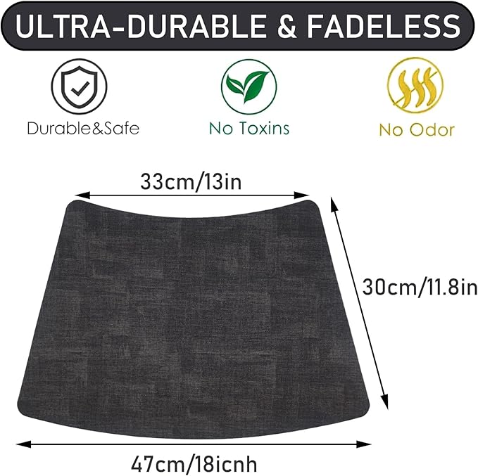Round Table Placemats Set of 4, Faux Leather Wedge Shape Place Mats Heat Resistant Wipeable Washable Table Mats, Heavy Duty Kitchen Dining Mats(Dark gray)