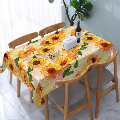 Decorative Rectangle Table Cloths Yellow Sunflower Watercolor Vintage Floral Tablecloth Table Cover for Dining/BBQ/Picnic/Coffee Table 52 X 70 Inches, Tbcth-014, GSRY-TB-HY0418-00134