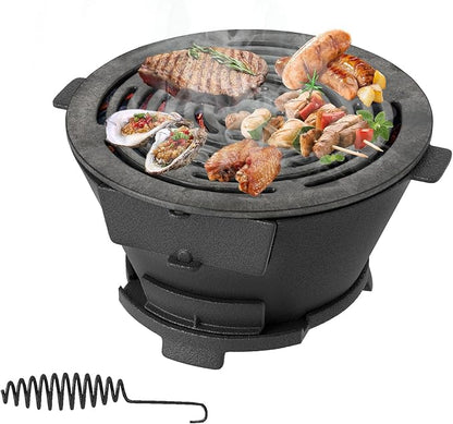 Happygrill Cast Iron Hibachi Charcoal Grill, Portable Japanese BBQ Grill w/ 12” Double-Sided Grate, Air Regulating Door & Fire Gate, Outdoor Tabletop Hibachi Grills for Camping, Picnic